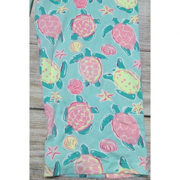 Simply Southern Capri Leggings Women's One Size Fits Most Teal Pink Turtles New - Picture 3 of 6